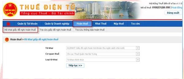 Hướng dẫn đăng ký hoàn thuế điện tử trên trang eTax của Tổng cục thuế 3 Giao diện trang hoàn thuế điện tử