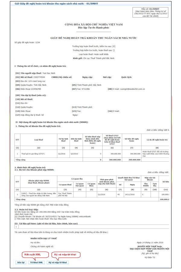 Hướng dẫn đăng ký hoàn thuế điện tử trên trang eTax của Tổng cục thuế 5 Tờ khai giấy đề nghị hoàn thuế