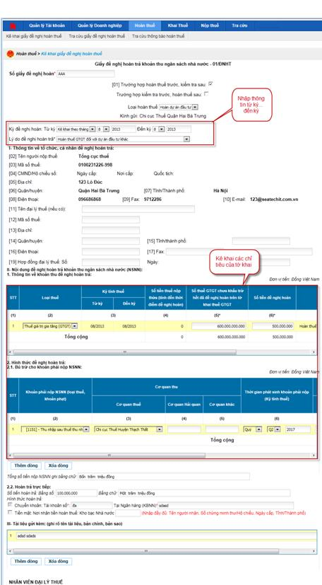Hướng dẫn đăng ký hoàn thuế điện tử trên trang eTax của Tổng cục thuế 4 Mẫu đơn đề nghị hoàn thuế